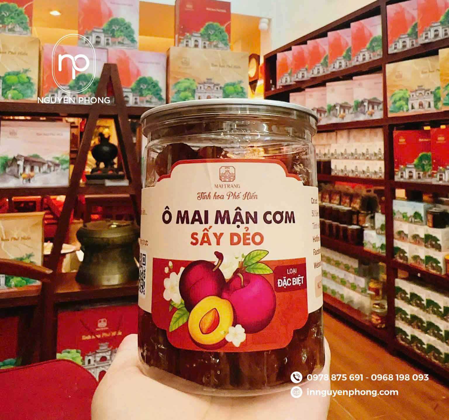 Tem nhãn ô mai mận cơm của thương hiệu  Mai Trang